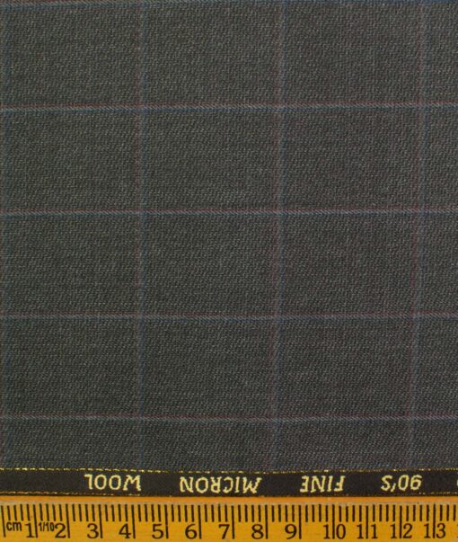 J.Hampstead Men's Wool Checks Super 90's 1.30 Meter Unstitched Trouser Fabric (Grey)