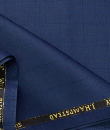 J.Hampstead Men's Wool Checks Super 100's 1.30 Meter Unstitched Trouser Fabric (Royal Blue)