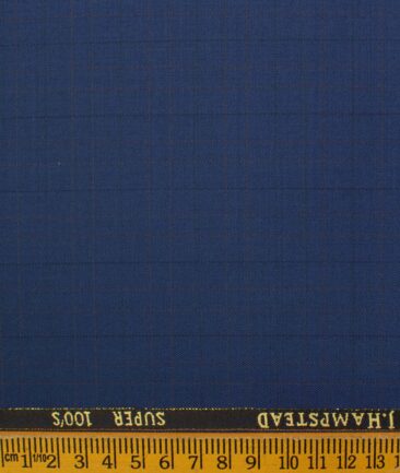 J.Hampstead Men's Wool Checks Super 100's 1.30 Meter Unstitched Trouser Fabric (Royal Blue)
