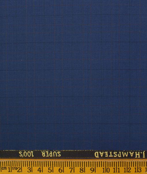 J.Hampstead Men's Wool Checks Super 100's 1.30 Meter Unstitched Trouser Fabric (Royal Blue)