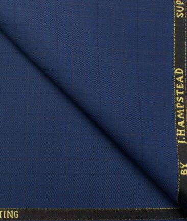 J.Hampstead Men's Wool Checks Super 100's 1.30 Meter Unstitched Trouser Fabric (Royal Blue)
