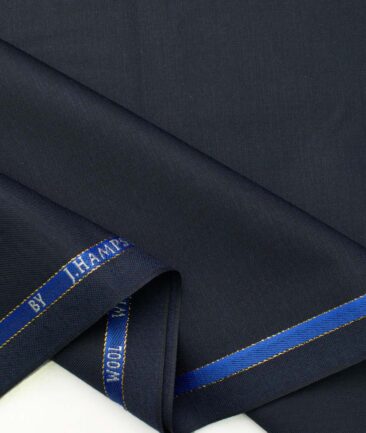 J.Hampstead Men's Wool Solids  1.30 Meter Unstitched Trouser Fabric (Dark Navy Blue)