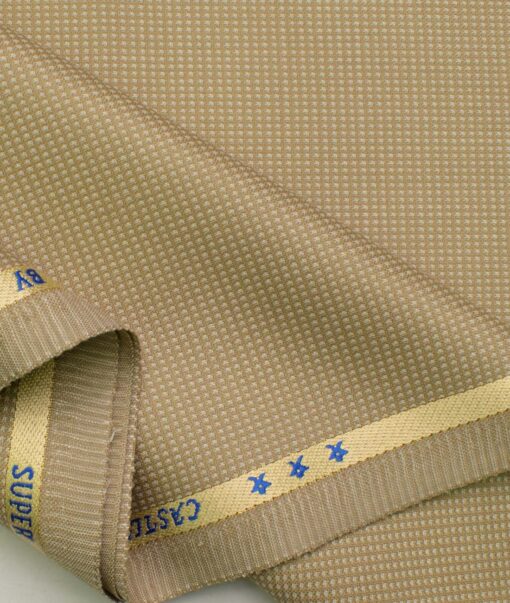 J.Hampstead Men's Wool Structured Super 100's 1.30 Meter Unstitched Trouser Fabric (Beige)