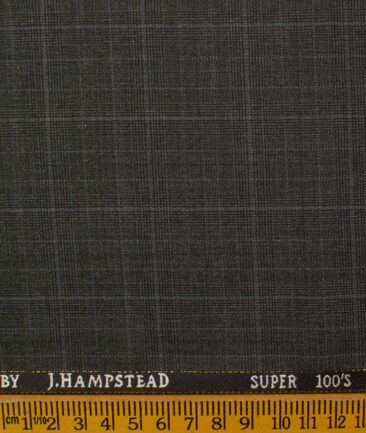 J.Hampstead Men's Wool Checks Super 100's 1.30 Meter Unstitched Trouser Fabric (Grey)