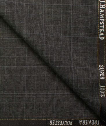 J.Hampstead Men's Wool Checks Super 100's 1.30 Meter Unstitched Trouser Fabric (Grey)