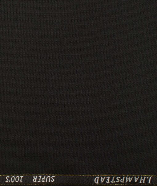 J.Hampstead Men's Wool Structured Super 100's 1.30 Meter Unstitched Trouser Fabric (Black)