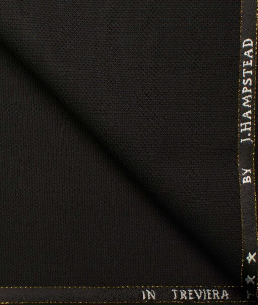 J.Hampstead Men's Wool Structured Super 100's 1.30 Meter Unstitched Trouser Fabric (Black)