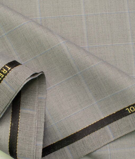 J.Hampstead Men's Wool Checks Super 90's 1.30 Meter Unstitched Trouser Fabric (Light Grey)