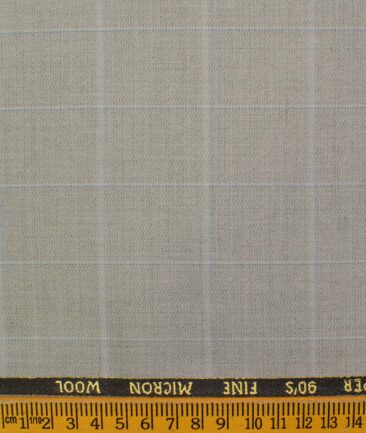J.Hampstead Men's Wool Checks Super 90's 1.30 Meter Unstitched Trouser Fabric (Light Grey)