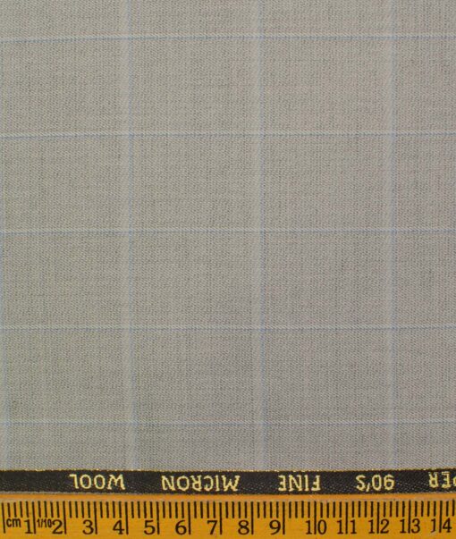 J.Hampstead Men's Wool Checks Super 90's 1.30 Meter Unstitched Trouser Fabric (Light Grey)