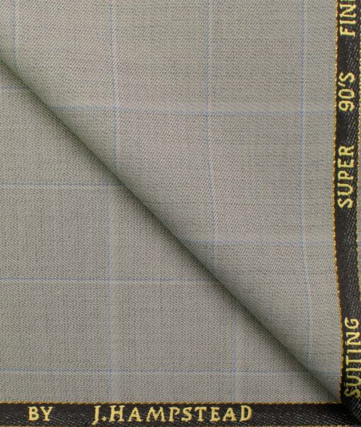 J.Hampstead Men's Wool Checks Super 90's 1.30 Meter Unstitched Trouser Fabric (Light Grey)