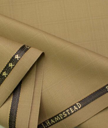 J.Hampstead Men's Wool Checks Super 100's 1.30 Meter Unstitched Trouser Fabric (Beige)