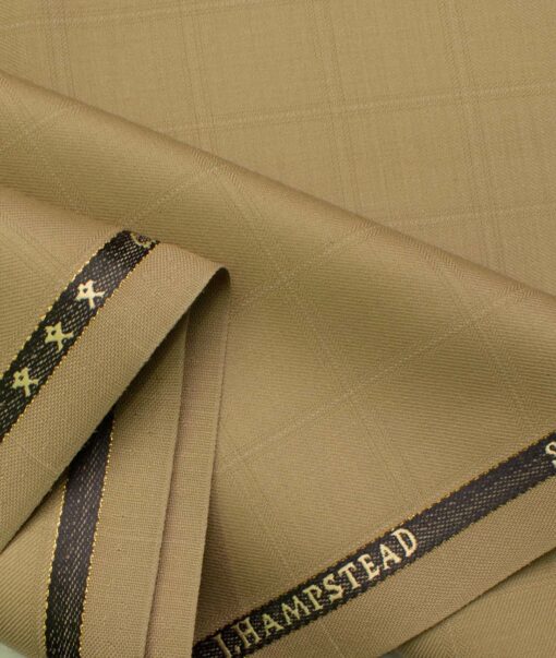 J.Hampstead Men's Wool Checks Super 100's 1.30 Meter Unstitched Trouser Fabric (Beige)