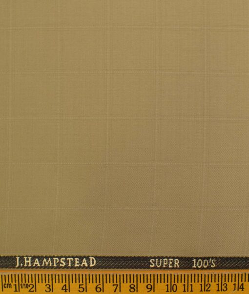 J.Hampstead Men's Wool Checks Super 100's 1.30 Meter Unstitched Trouser Fabric (Beige)