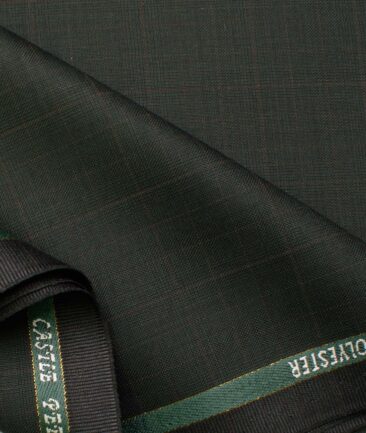 J.Hampstead Men's Wool Checks Super 100's 1.30 Meter Unstitched Trouser Fabric (Dark Green)