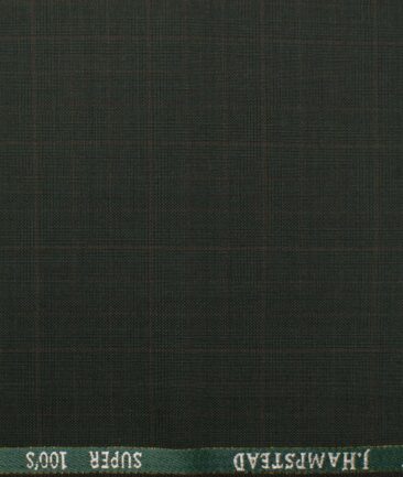 J.Hampstead Men's Wool Checks Super 100's 1.30 Meter Unstitched Trouser Fabric (Dark Green)