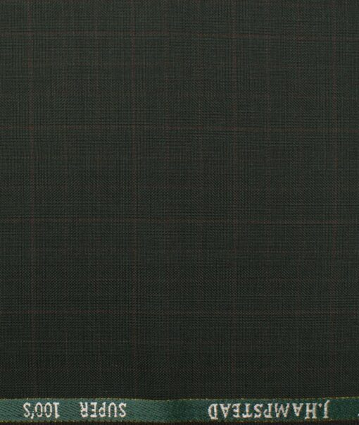 J.Hampstead Men's Wool Checks Super 100's 1.30 Meter Unstitched Trouser Fabric (Dark Green)