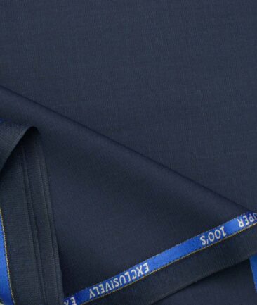 J.Hampstead Men's Wool Self Design Super 100's 1.30 Meter Unstitched Trouser Fabric (Dark Royal Blue)