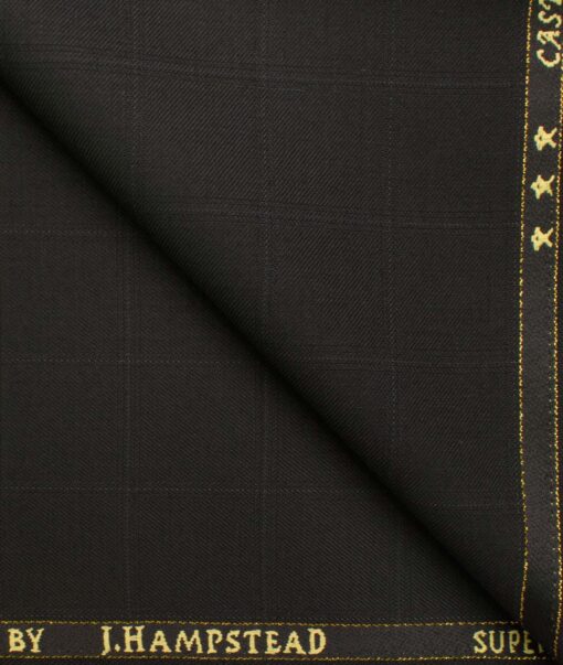 J.Hampstead Men's Wool Checks Super 100's  Unstitched Trouser Fabric (Black)