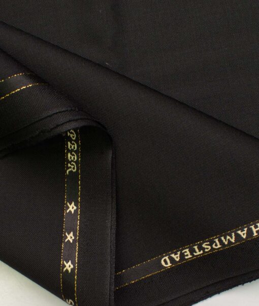 J.Hampstead Men's Wool Solids Super 90's  Unstitched Trouser Fabric (Black)