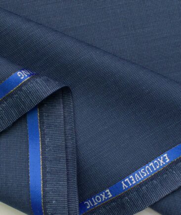 J.Hampstead Men's Wool Self Design Super 100's  Unstitched Trouser Fabric (Blue)
