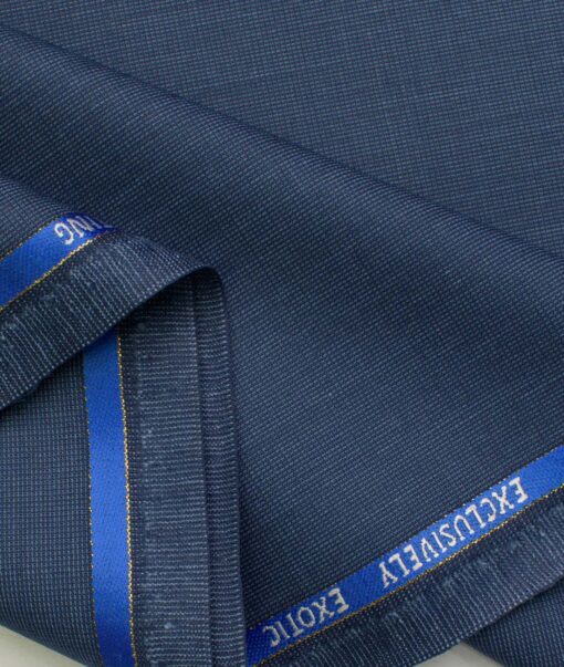 J.Hampstead Men's Wool Self Design Super 100's  Unstitched Trouser Fabric (Blue)