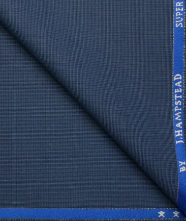 J.Hampstead Men's Wool Self Design Super 100's  Unstitched Trouser Fabric (Blue)