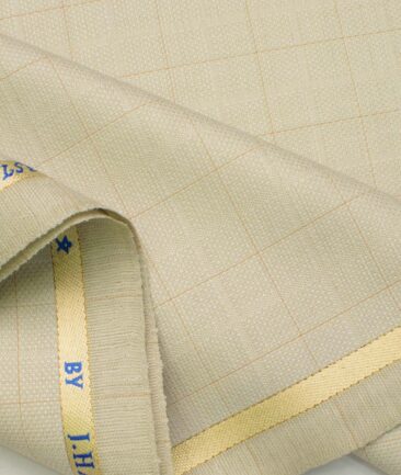 J.Hampstead Men's Wool Checks Super 100's  Unstitched Trouser Fabric (Beige)