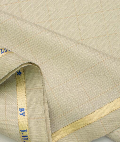 J.Hampstead Men's Wool Checks Super 100's  Unstitched Trouser Fabric (Beige)