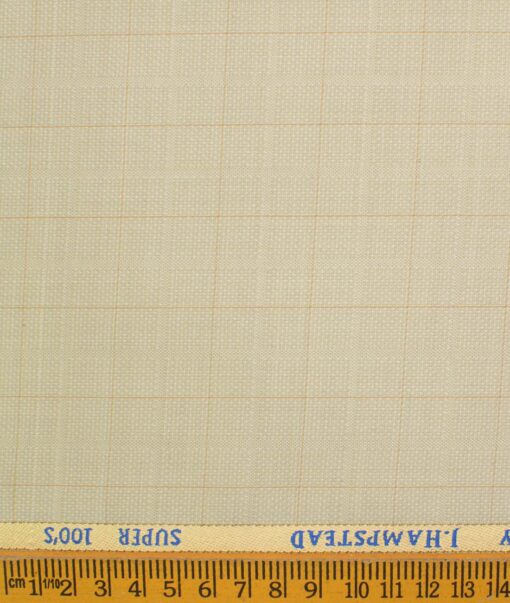 J.Hampstead Men's Wool Checks Super 100's  Unstitched Trouser Fabric (Beige)