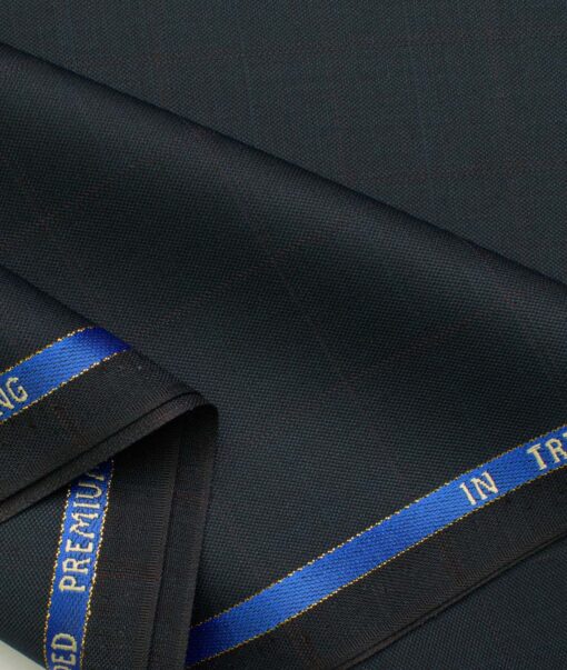 J.Hampstead Men's Wool Checks Super 100's  Unstitched Trouser Fabric (Dark Blue)