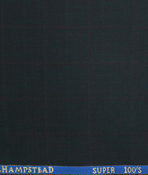 J.Hampstead Men's Wool Checks Super 100's  Unstitched Trouser Fabric (Dark Blue)