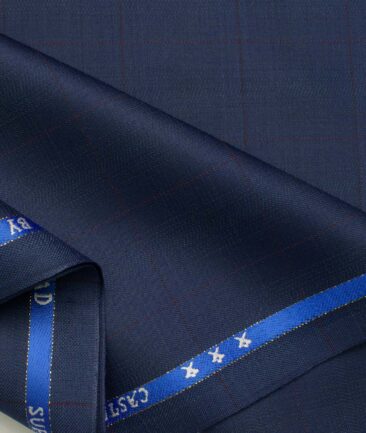 J.Hampstead Men's Wool Checks Super 100's  Unstitched Trouser Fabric (Royal Blue)