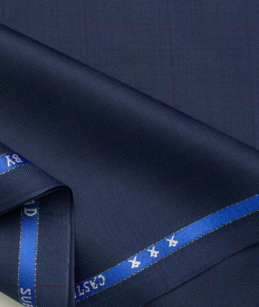 J.Hampstead Men's Wool Checks Super 100's  Unstitched Trouser Fabric (Royal Blue)