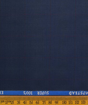 J.Hampstead Men's Wool Checks Super 100's  Unstitched Trouser Fabric (Royal Blue)
