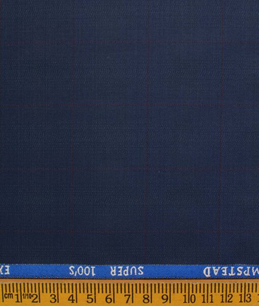 J.Hampstead Men's Wool Checks Super 100's  Unstitched Trouser Fabric (Royal Blue)