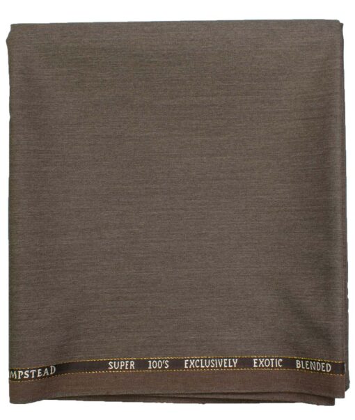 J.Hampstead Men's Wool Self Design Super 100's  Unstitched Trouser Fabric (Greyish Brown)