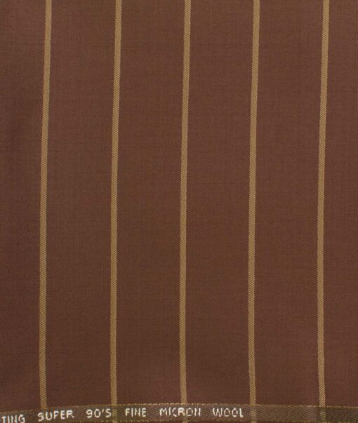 J.Hampstead Men's Wool Striped Super 90's  Unstitched Trouser Fabric (Brown)