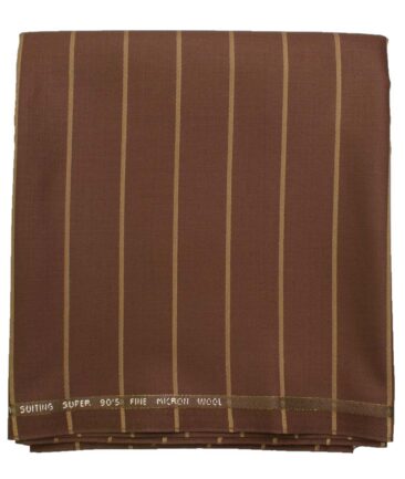 J.Hampstead Men's Wool Striped Super 90's  Unstitched Trouser Fabric (Brown)