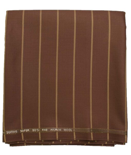 J.Hampstead Men's Wool Striped Super 90's  Unstitched Trouser Fabric (Brown)
