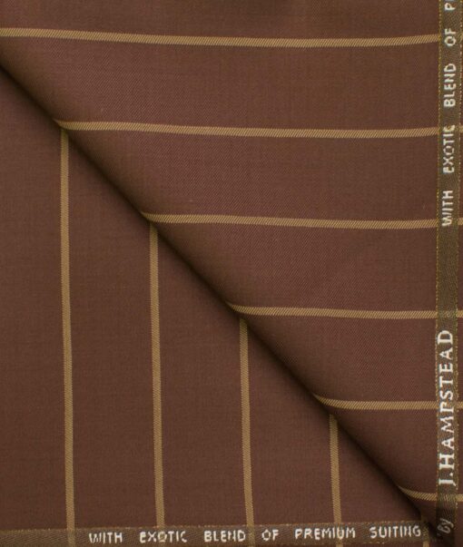 J.Hampstead Men's Wool Striped Super 90's  Unstitched Trouser Fabric (Brown)
