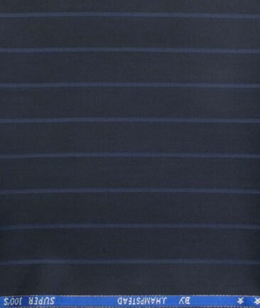 J.Hampstead Men's Wool Striped Super 100's  Unstitched Trouser Fabric (Dark Navy Blue)