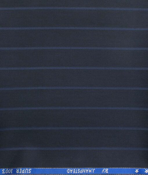 J.Hampstead Men's Wool Striped Super 100's  Unstitched Trouser Fabric (Dark Navy Blue)
