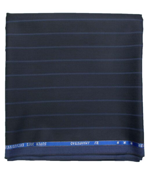 J.Hampstead Men's Wool Striped Super 100's  Unstitched Trouser Fabric (Dark Navy Blue)