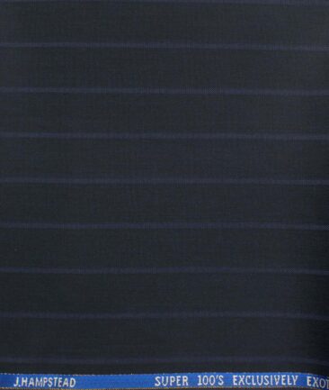 J.Hampstead Men's Wool Striped Super 100's  Unstitched Trouser Fabric (Dark Blue)