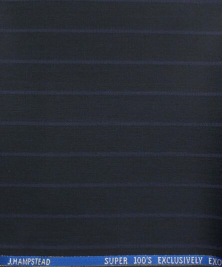 J.Hampstead Men's Wool Striped Super 100's  Unstitched Trouser Fabric (Dark Blue)