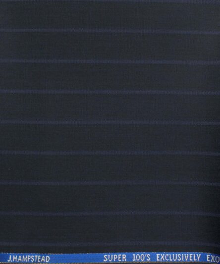 J.Hampstead Men's Wool Striped Super 100's  Unstitched Trouser Fabric (Dark Blue)