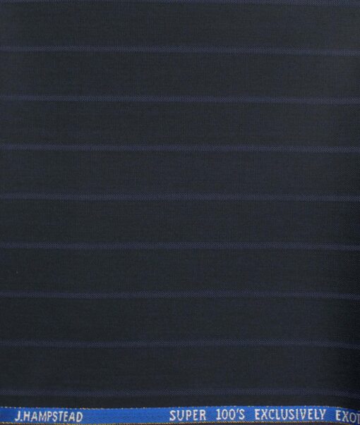 J.Hampstead Men's Wool Striped Super 100's  Unstitched Trouser Fabric (Dark Blue)