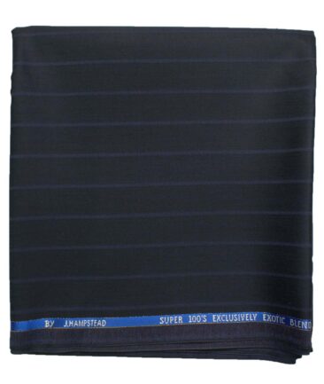 J.Hampstead Men's Wool Striped Super 100's  Unstitched Trouser Fabric (Dark Blue)