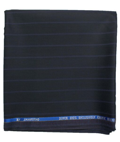 J.Hampstead Men's Wool Striped Super 100's  Unstitched Trouser Fabric (Dark Blue)
